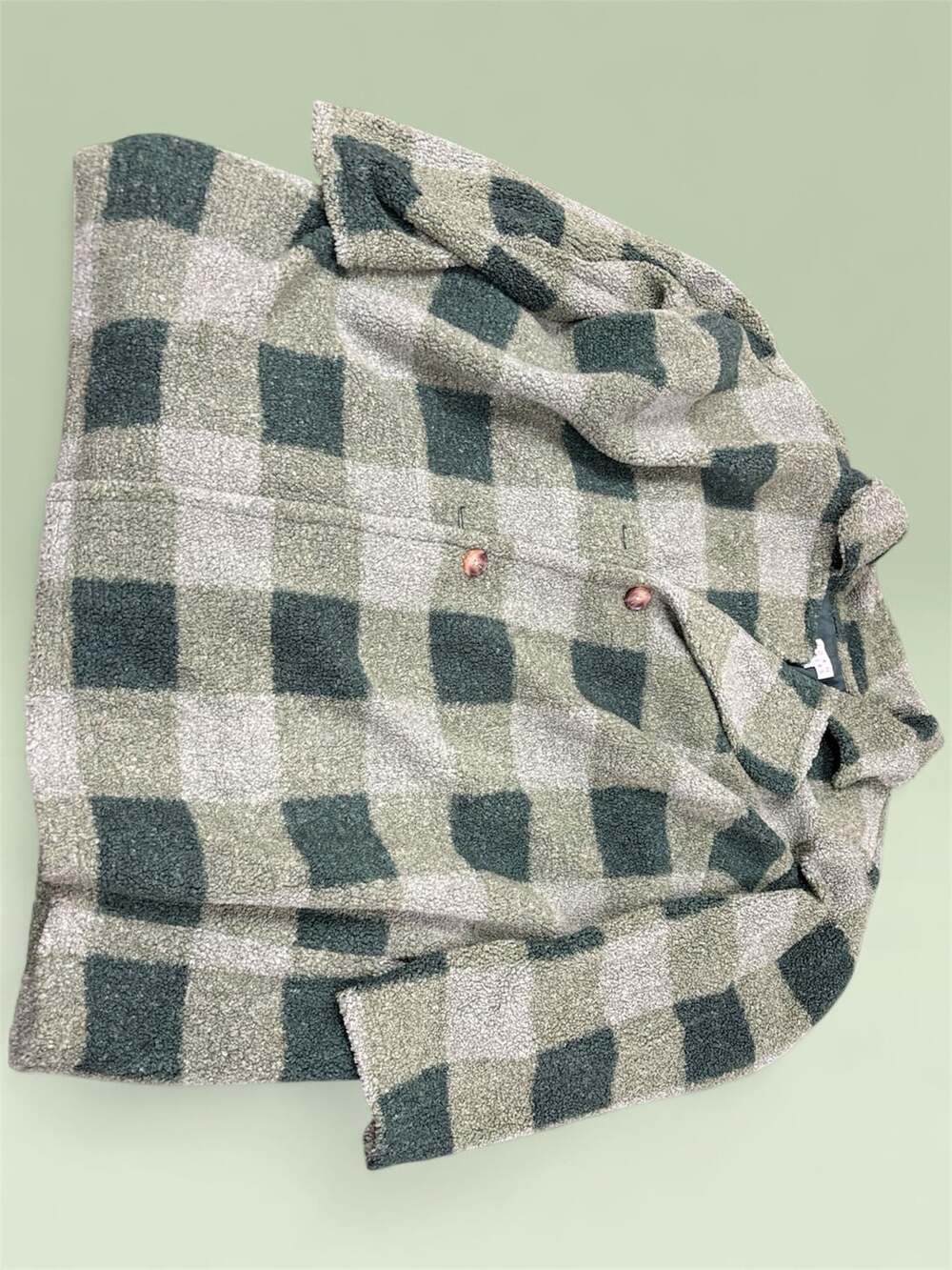 Joan Rivers Green Plaid Buffalo Check Sherpa Fleece Button-Up Shacket Jacket 3X